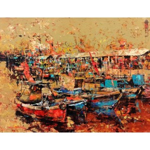 Shan Amrohvi, 24 x 30 inch, Oil on Canvas, Sea Scape Painting, AC-SA-170 Shan Amrohvi, 24 x 30 inch, Oil on Canvas, Sea Scape Painting, AC-SA-170